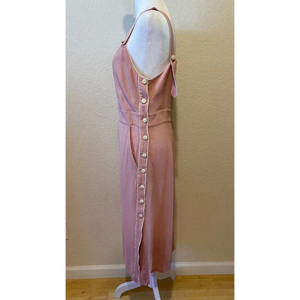 Rag & Bone Midi Dress Size 2 Pink Pinafore Button Side Textured Cottage Festival